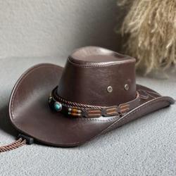 Chapeau de cowboy avec ceinture ornementale - Marron foncé