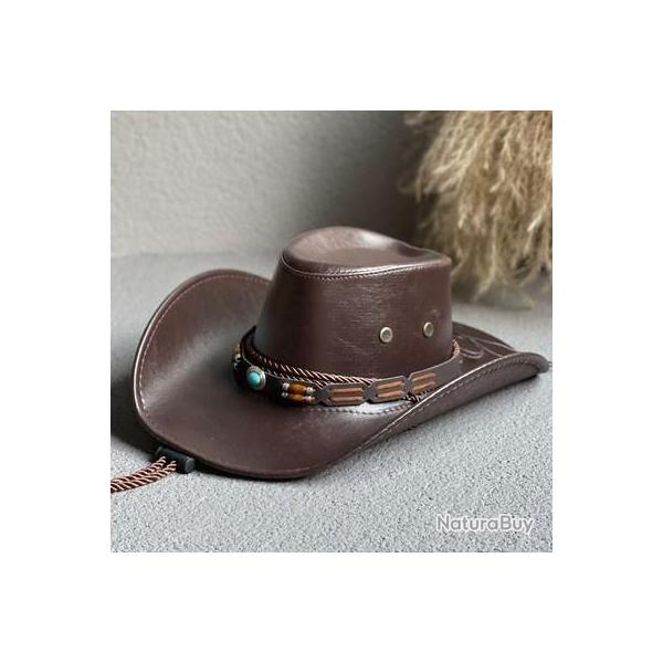 Chapeau de cowboy avec ceinture ornementale - Marron fonc