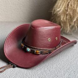 Chapeau de cowboy avec ceinture ornementale - Bordeaux