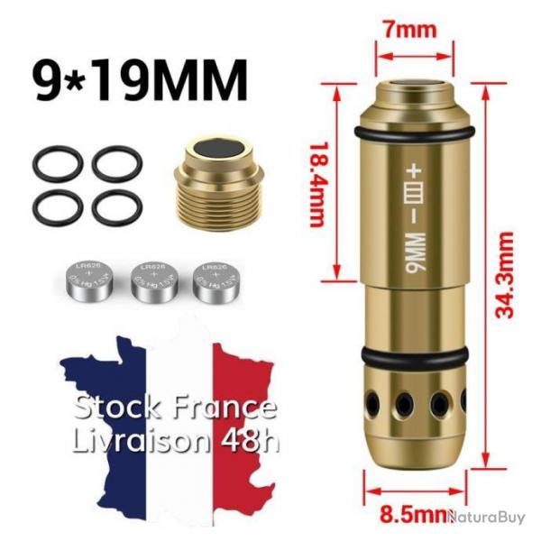 Cartouche tir  sec d'entrainement laser 9mm - Culot supplmentaire offert - Stock France