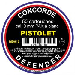 100 Cartouhces 2 Boîte de 50 cartouches cal. 9 mm PAK à Blanc - Concorde Defender