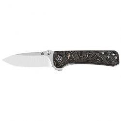 Couteau de poche QSP Hawk - 18,7 cm Verawood / Damas - Carbone / Blanc