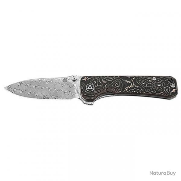 Couteau de poche QSP Hawk - 18,7 cm Verawood / Damas - Carbone/Cuivre / Damas