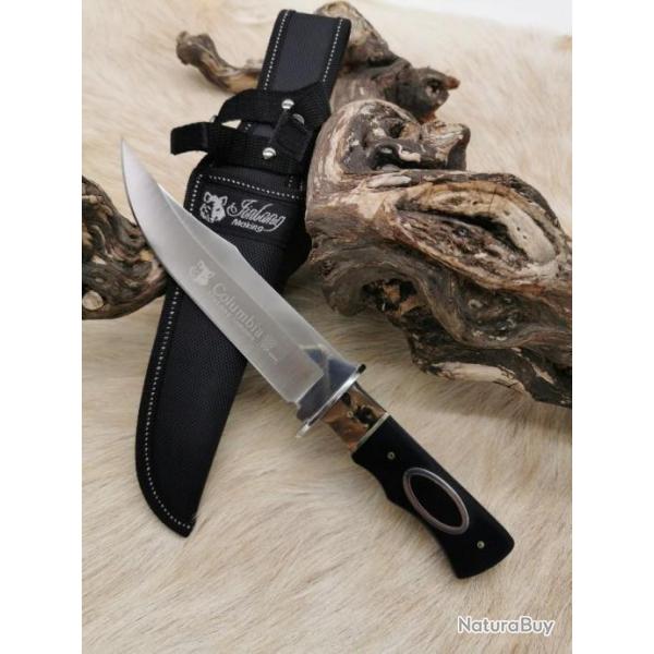 *** Poignard de chasse Columbia manche Bois lame super tranchante 17.5cm totale 30.5 cm