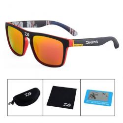 Lunette de soleil DAIWA polarisante UV400 avec étui, lingette et test de polarité - Rouge et noir