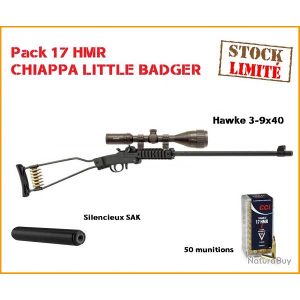 Pack Carabine 17 HMR pliante CHIAPPA Little Badger monocoup 1/2X28 UNEF