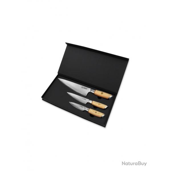 COFFRET 3 COUTEAUX FUKITO PAKKA SAN MAI ( CHEF + UNIVERSEL + OFFICE )