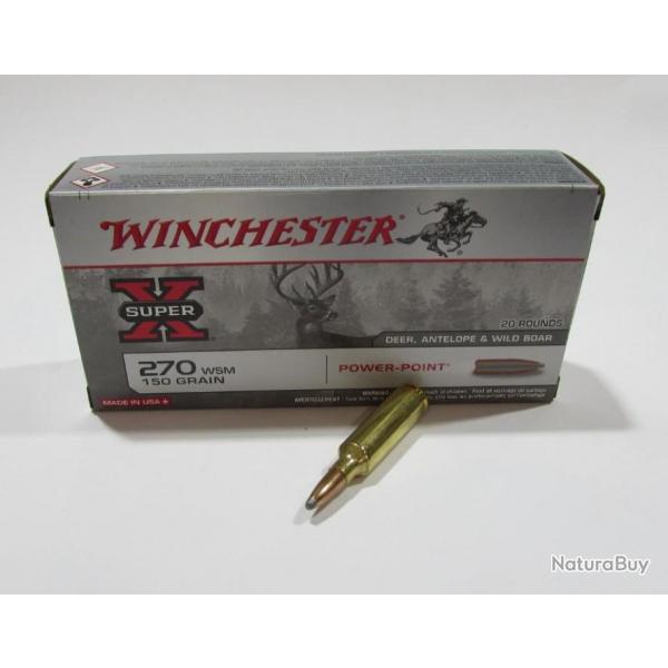 1 boite de 20 cartouches 270 WSM, Winchester Power Point 150 grains