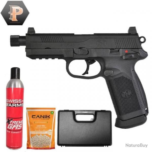 Pistolet FN FNX-45 Tactical Gbb gas black 1J + gas + billes + mallette