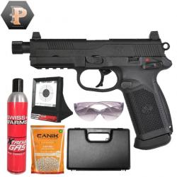 Pistolet FN FNX-45 Tactical Gbb gas black 1J+gas+ billes + mallette + porte cible + cibles + lunette
