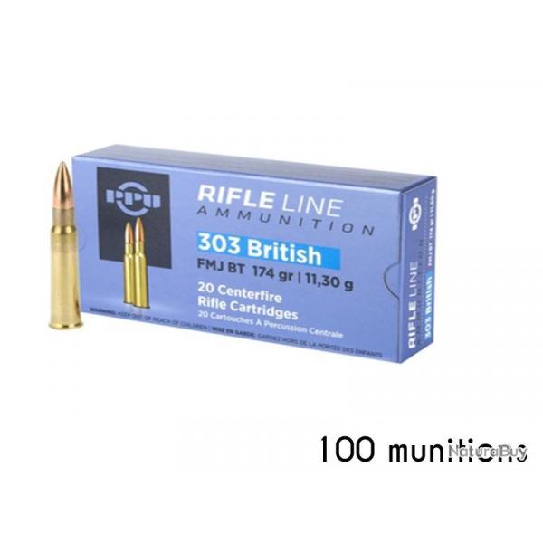 100 Munitions PARTIZAN PPU 303 british FMJ BT 174 grains 