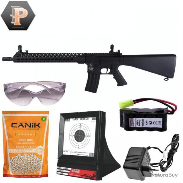 Rplique airsoft Colt M16 Keymod Black 1J+chargeur+batterie+billes+lunette+porte cible+cibles