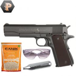 Réplique d'airsoft Pistolet Colt 1911GBB CO2 Métal 1J + billes + capsules + lunette