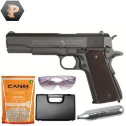 Réplique d'airsoft Pistolet Colt 1911GBB CO2 Métal 1J + billes + capsules + lunette + mallette