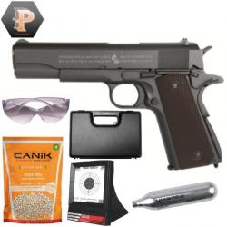 Réplique d'airsoft Pistolet Colt 1911GBB CO2 Métal 1J+billes+capsules+lunette+mallette+porte cible