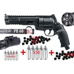 Pack HDR68 Umarex T4E 16J HomeDefense + 10 BBs Poiv +100 BBs caout+ 5 Co² + 2 Barillets + LampeLaser