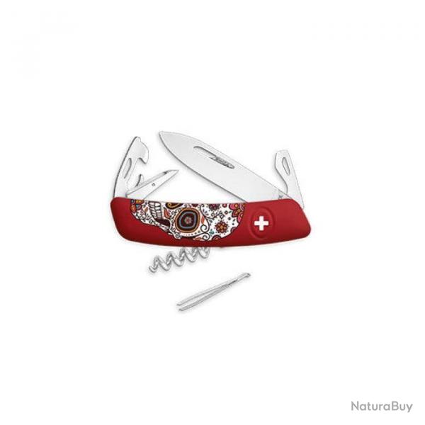 Couteau multifonction Swiza D03 Mexican Skull - 11 fonctions 7,5 cm / - 7,5 cm / Rouge