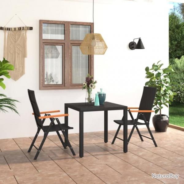 Ensemble de salle  manger de jardin 3 pcs Noir et marron