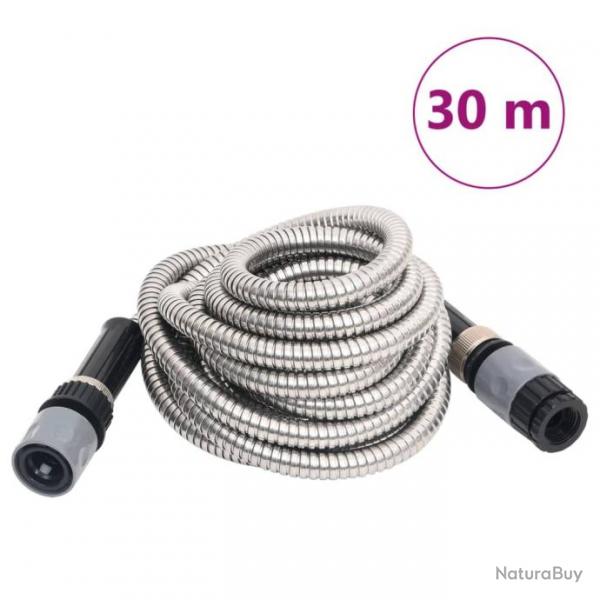 Tuyau d'arrosage avec buse de pulvrisation argent 30 m inox