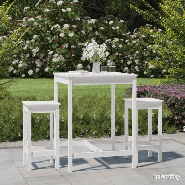 Ensemble de bar de jardin 3 pcs blanc bois de pin massif