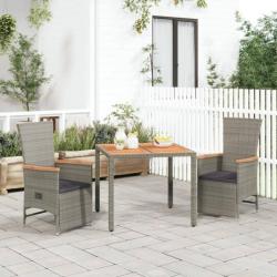 Ensemble de salle à manger de jardin 3 pcs avec coussins Gris