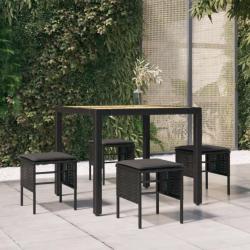 Repose-pieds de jardin avec coussins 4 pcs Noir Résine tressée