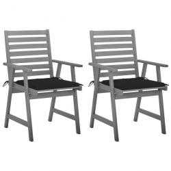 Chaises à dîner d'extérieur 2 pcs avec coussins Acacia massif