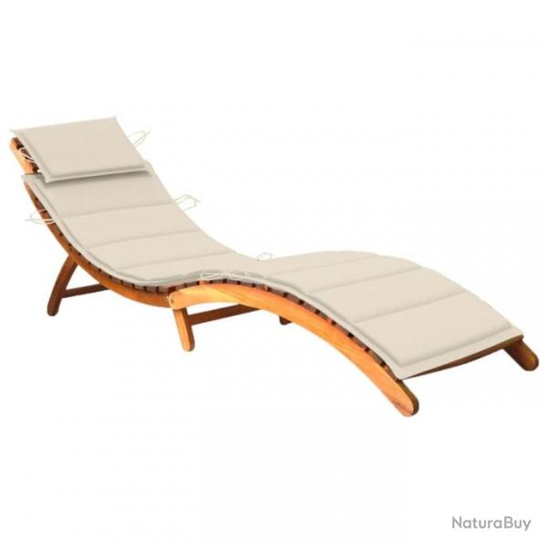 Chaise longue de jardin avec coussin Bois d'acacia solide