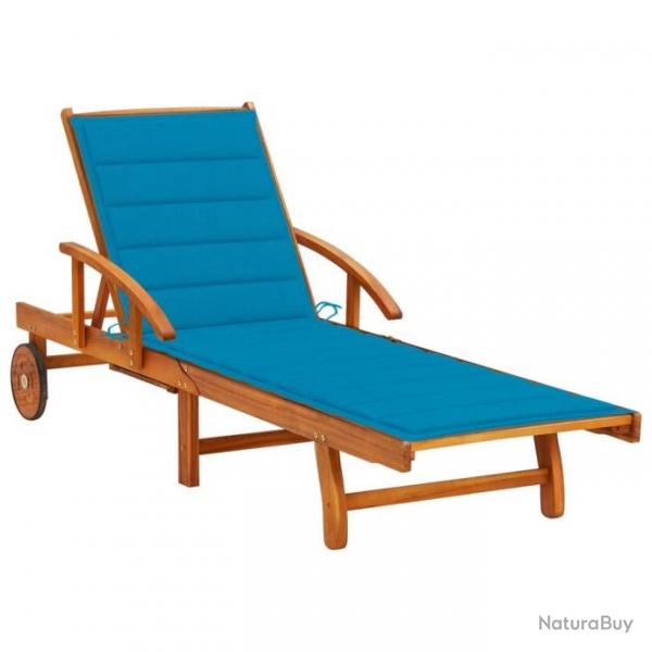 Chaise longue de jardin avec coussin Bois d'acacia solide