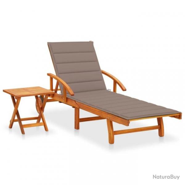 Chaise longue de jardin avec table et coussin Bois d'acacia