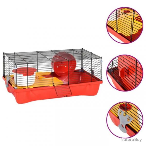 Cage pour hamsters rouge 58x32x36 cm polypropylne et mtal