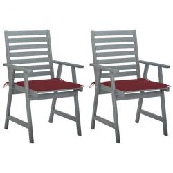 Chaises à dîner d'extérieur 2 pcs avec coussins Acacia massif