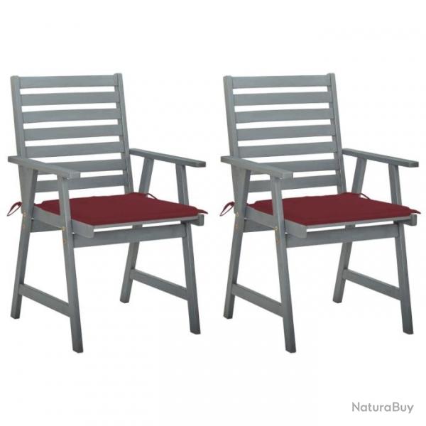 Chaises  dner d'extrieur 2 pcs avec coussins Acacia massif