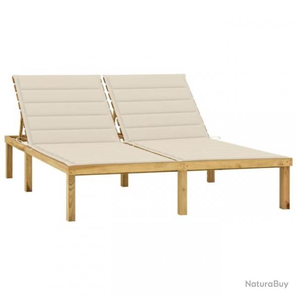 Chaise longue double et coussins crme Bois de pin imprgn