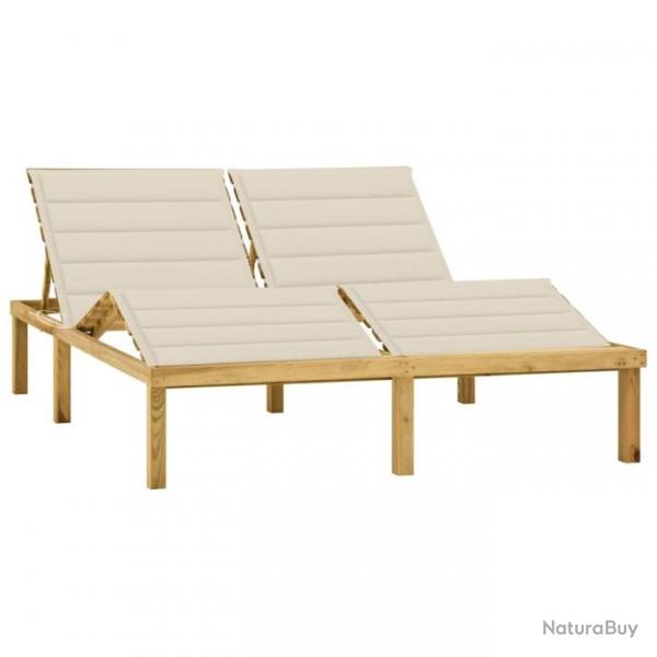 Chaise longue double et coussins crme Bois de pin imprgn