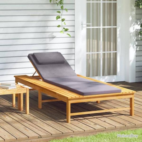 Chaise longue et coussin/oreiller gris fonc bois massif acacia
