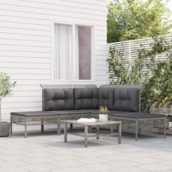 Salon de jardin 5 pcs avec coussins Gris Résine tressée