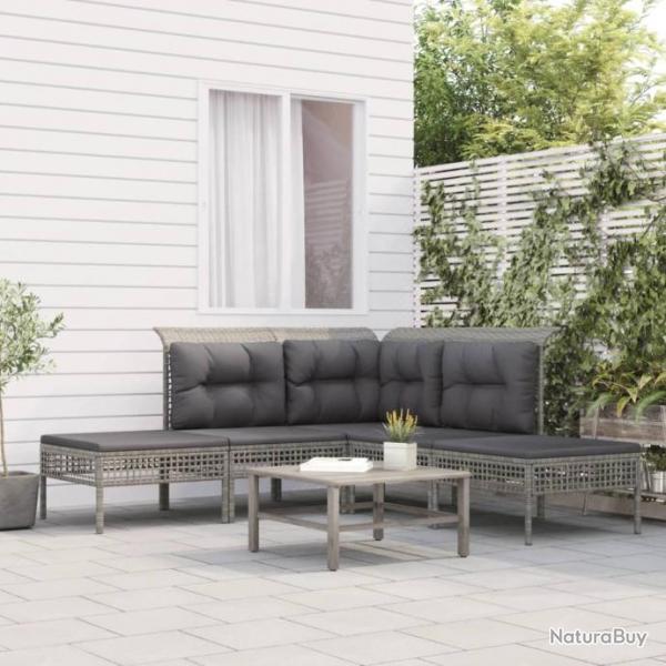 Salon de jardin 5 pcs avec coussins Gris Rsine tresse