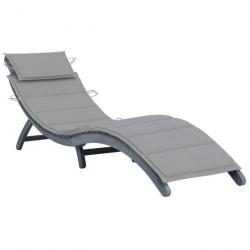 Chaise longue avec coussin Gris Bois d'acacia solide