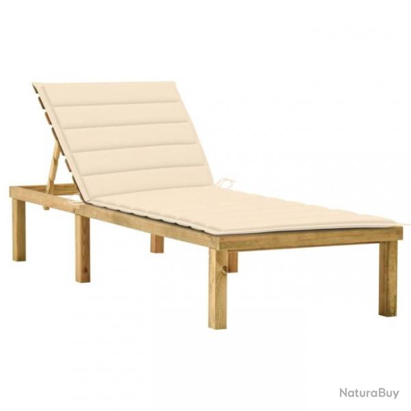 Chaise longue avec coussin crme Bois de pin imprgn