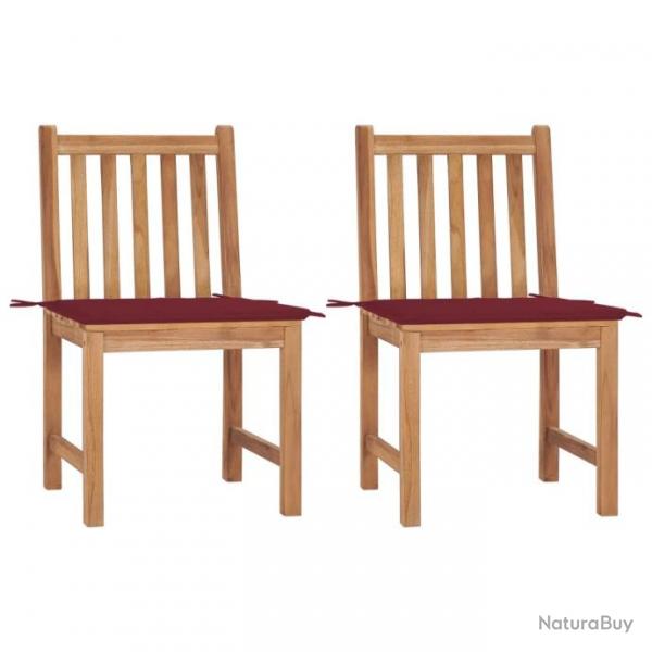 Chaises de jardin 2 pcs avec coussins Bois de teck massif