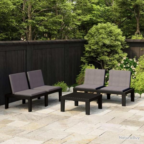 Salon de jardin 3 pcs avec coussins Plastique Gris