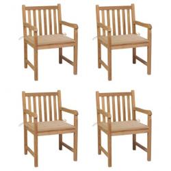 Chaises de jardin 4 pcs avec coussins beige Bois de teck solide