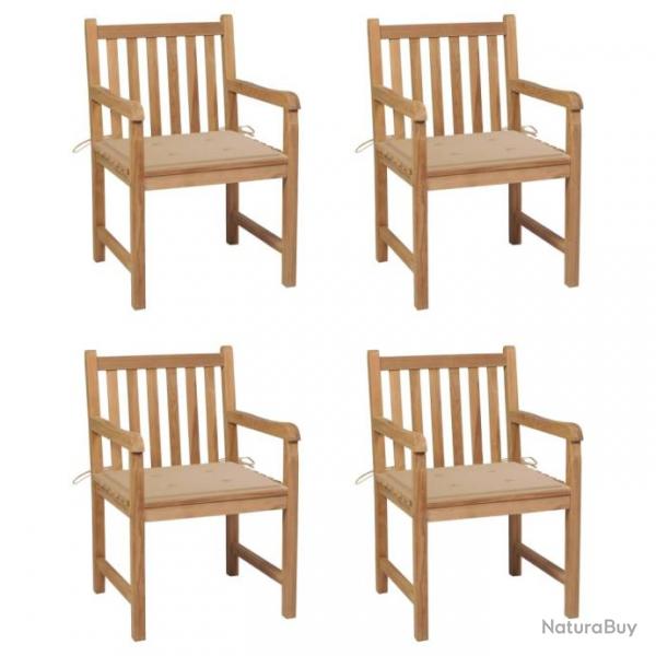 Chaises de jardin 4 pcs avec coussins beige Bois de teck solide