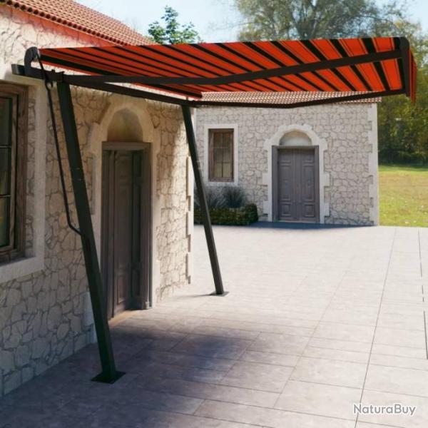 Auvent manuel rtractable avec poteaux 4x3 m Orange et marron