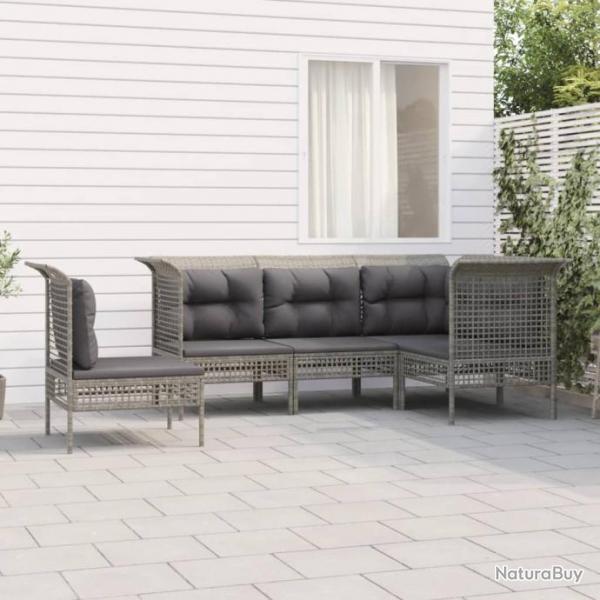 Salon de jardin 5 pcs avec coussins Gris Rsine tresse