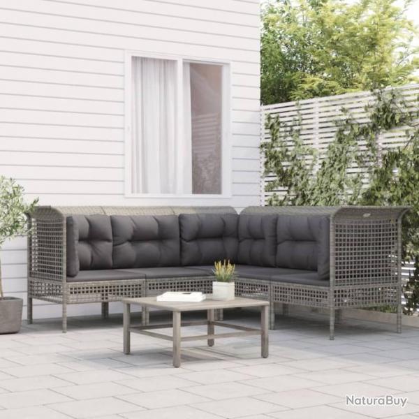 Salon de jardin 5 pcs avec coussins Gris Rsine tresse