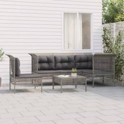 Salon de jardin 6 pcs avec coussins Gris Résine tressée