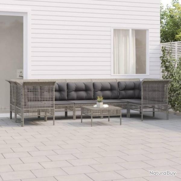 Salon de jardin 8 pcs avec coussins Gris Rsine tresse