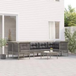 Salon de jardin 8 pcs avec coussins Gris Résine tressée